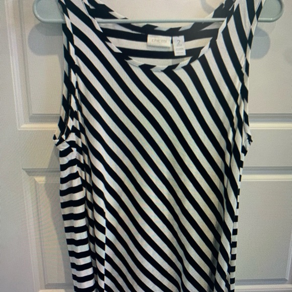 Striped Black and White Sleeveless Top - Picture 1 of 5